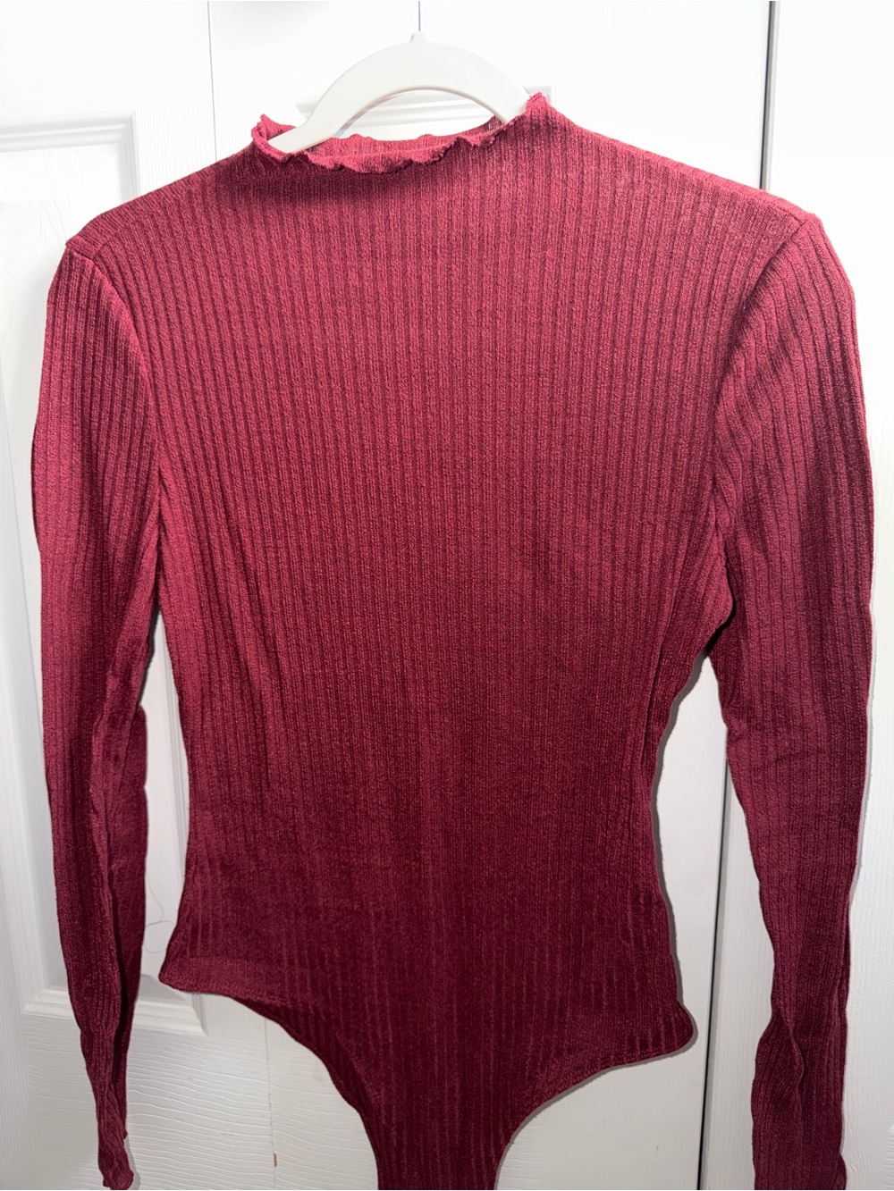 Ribbed Long-Sleeve Bodysuit - Burgundy